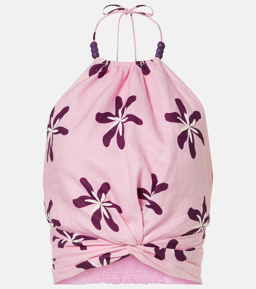 Cala de la Cruz Lodi floral halterneck linen crop top