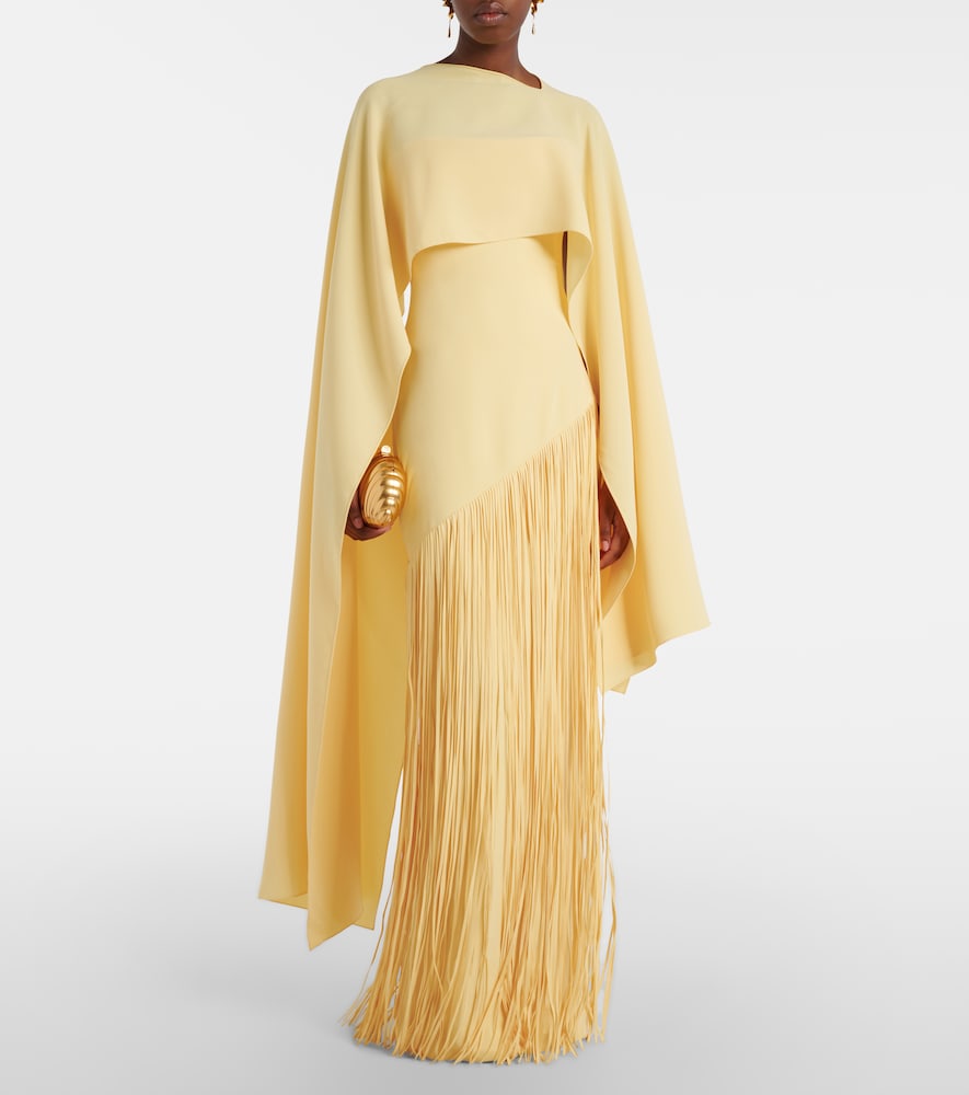  Marmar Halim Marmar Halim Giselle Fringed Caped Crãªpe Gown 