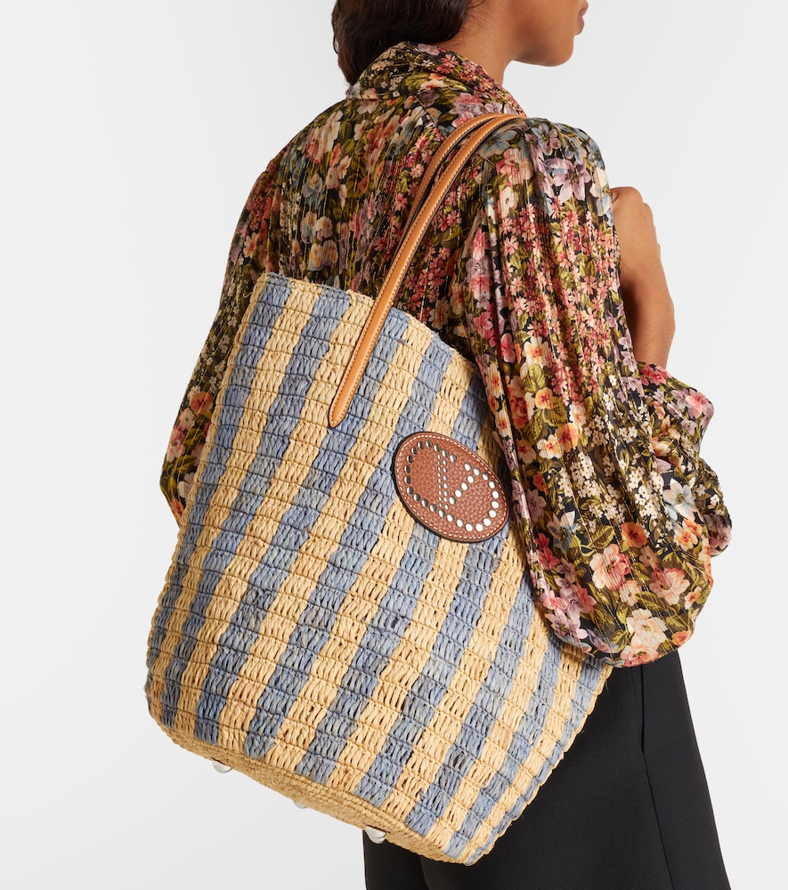 Valentino Garavani VLogo striped raffia tote bag