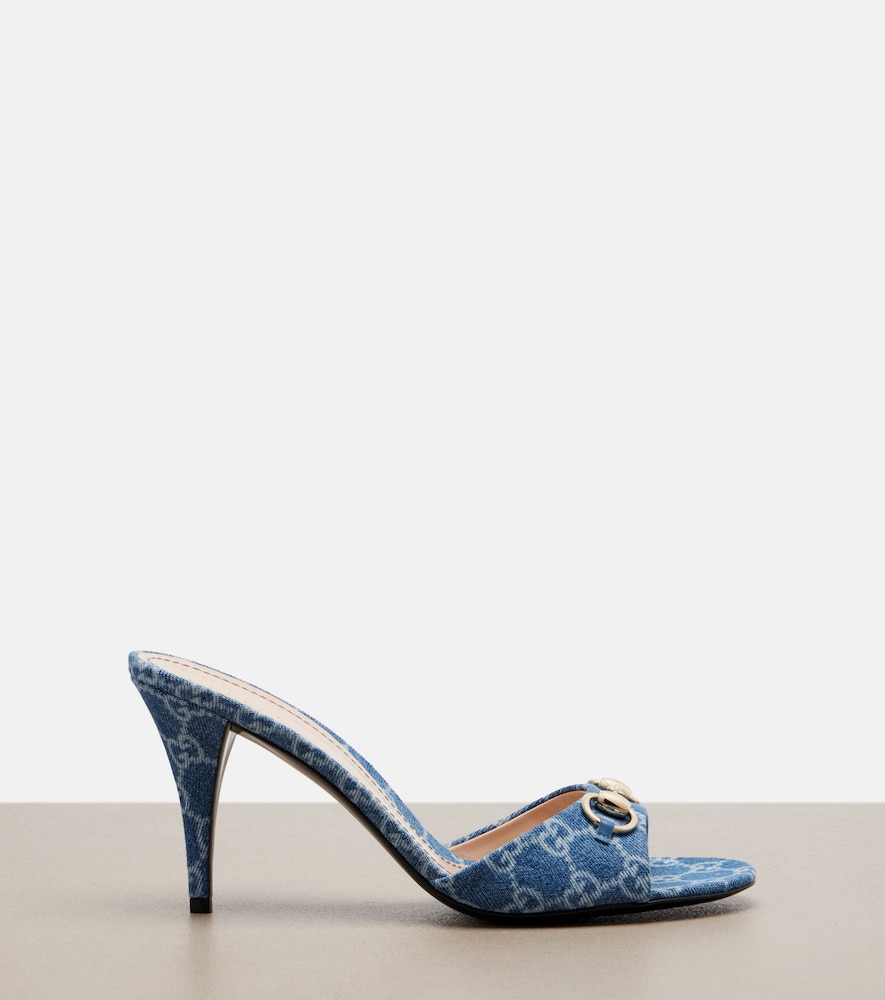  Gucci Gucci Horsebit Gg Denim Mules 