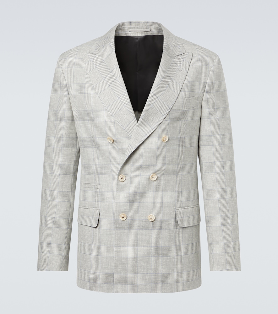 Brunello Cucinelli Men's Grey Checked Double-Breasted Wool Blazer UK Size 34 - Mytheresa