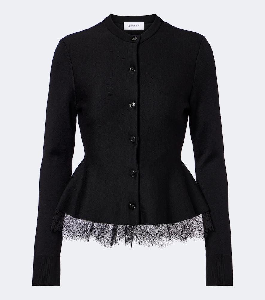McQueen Lace-trimmed peplum cardigan