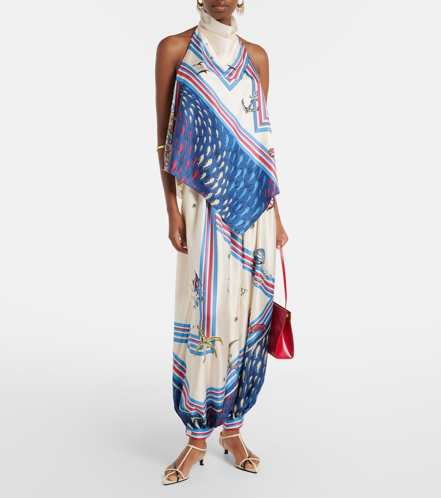 Alémais Apollo printed cropped silk satin balloon pants