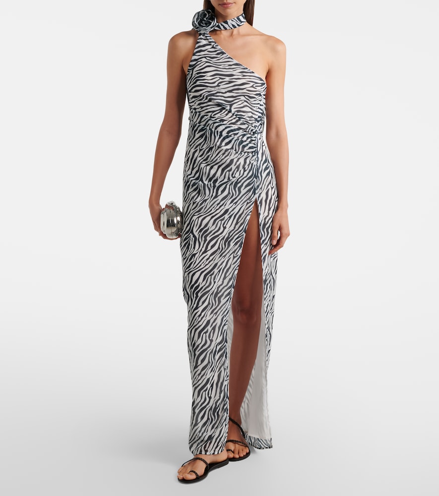 Bananhot Louise zebra-print one-shoulder maxi dress