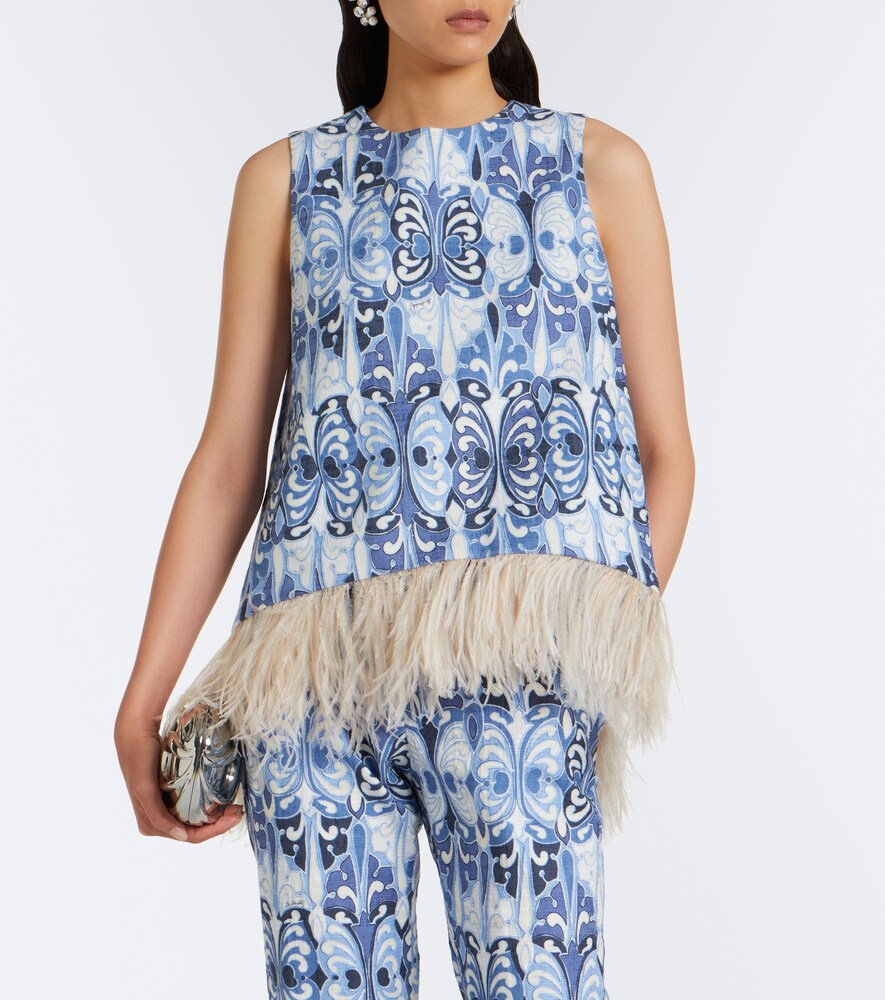 La Scala Feather-Trimmed Cotton Top