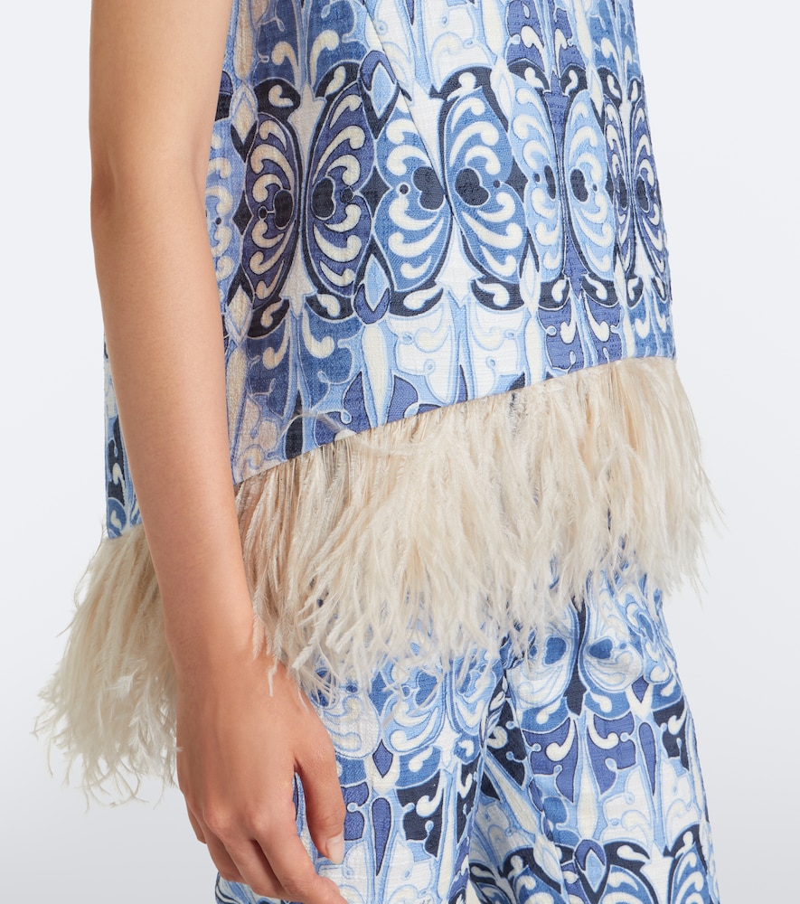 La Scala Feather-Trimmed Cotton Top
