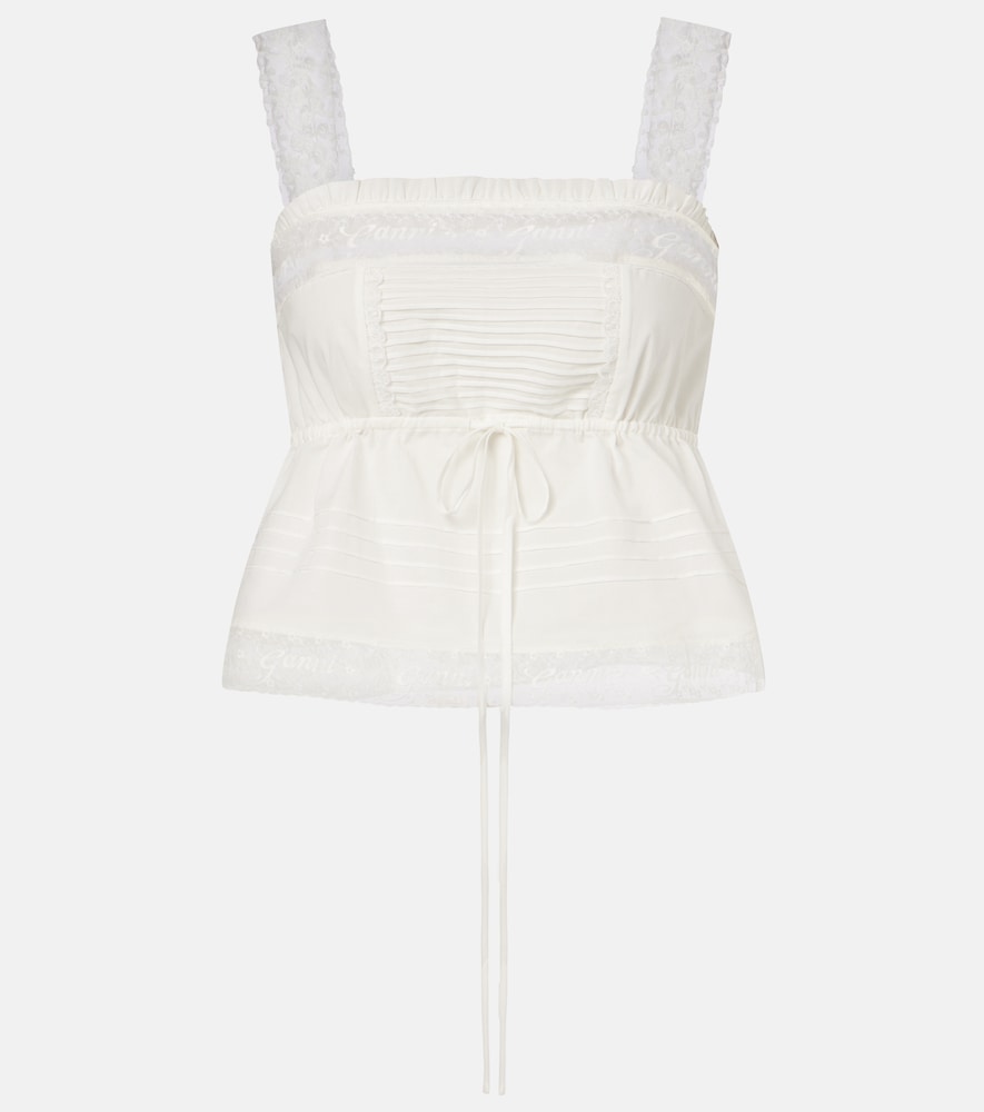 Top cropped in cotone con volant e pizzo