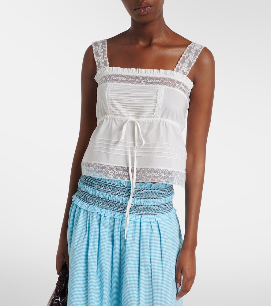  Ganni Ganni Crop Top De Algodón Con Encaje 