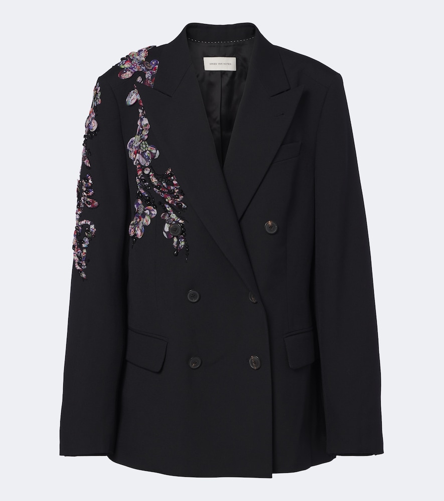 Dries Van Noten Embellished Double-breasted Wool Blazer In Schwarz