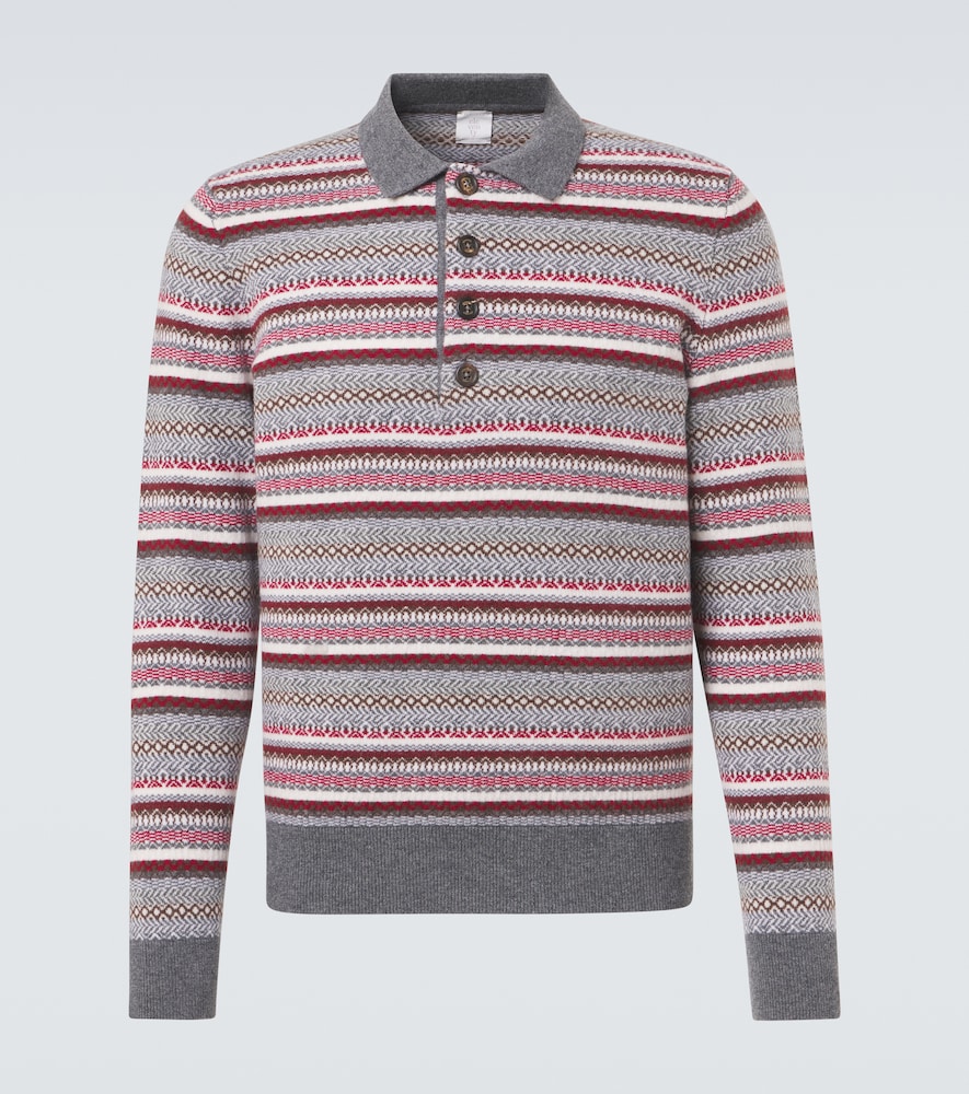 Pullover polo in lana jacquard a righe
