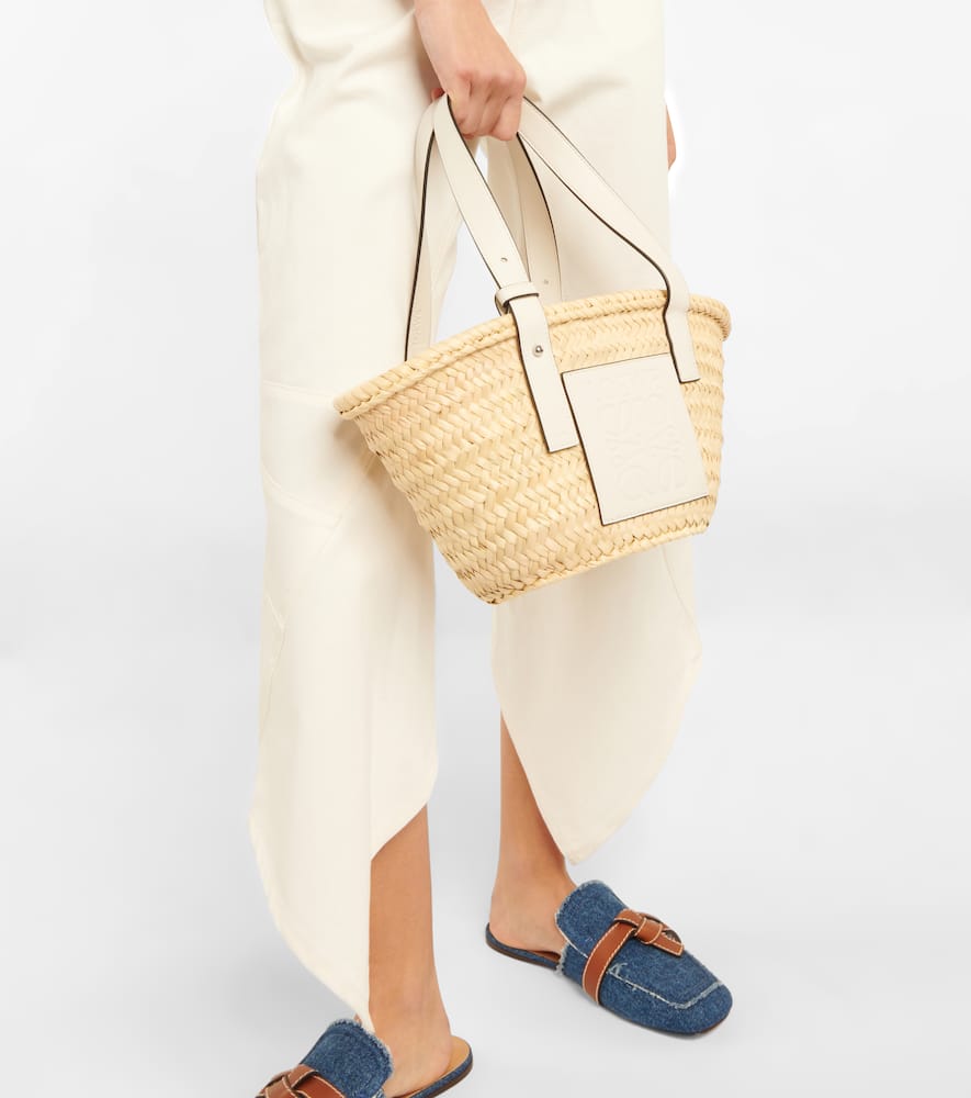 Shop Loewe Small Leather-trimmed Basket Tote In White