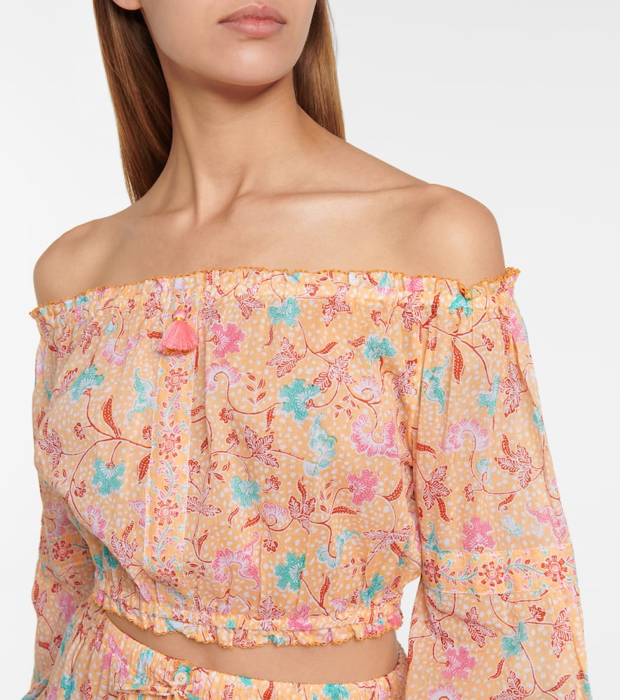 Poupette St Barth Rachel Printed Cotton Crop Top In Orange