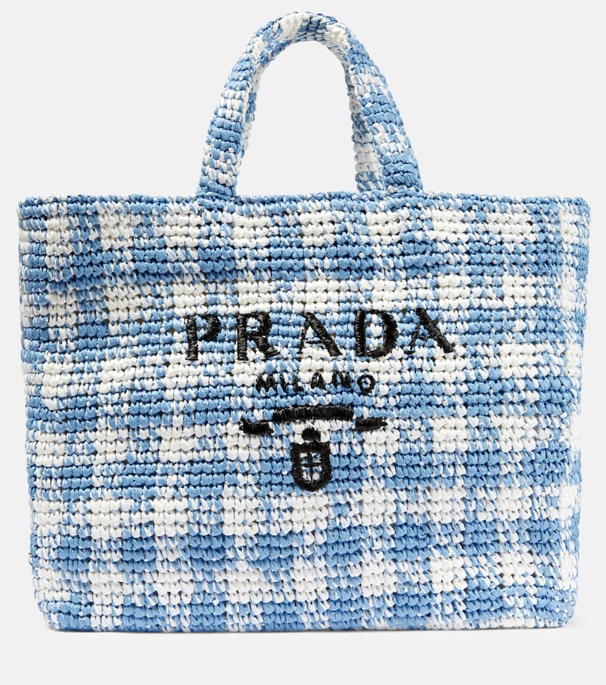 Prada Logo raffia-effect shopper