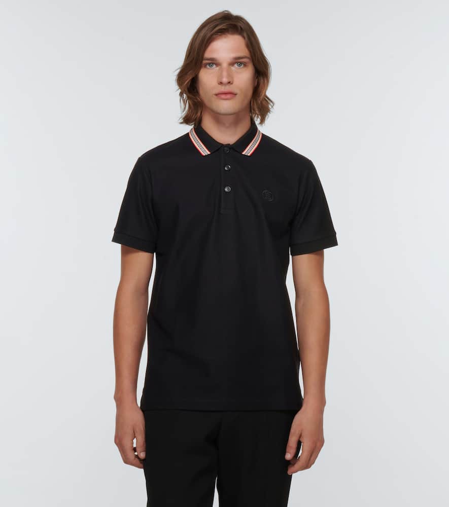 Burberry Icon Stripe Cotton Polo Shirt In Black