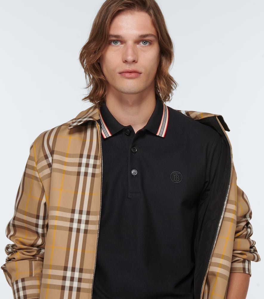 Burberry Icon Stripe Cotton Polo Shirt In Black
