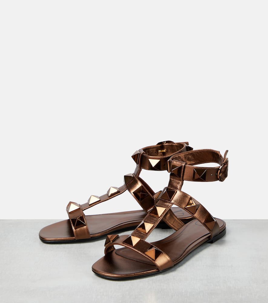 Valentino Roman Stud Metallic Leather Sandals In Metallic