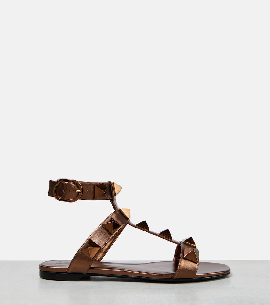 Valentino Roman Stud Metallic Leather Sandals In Metallic