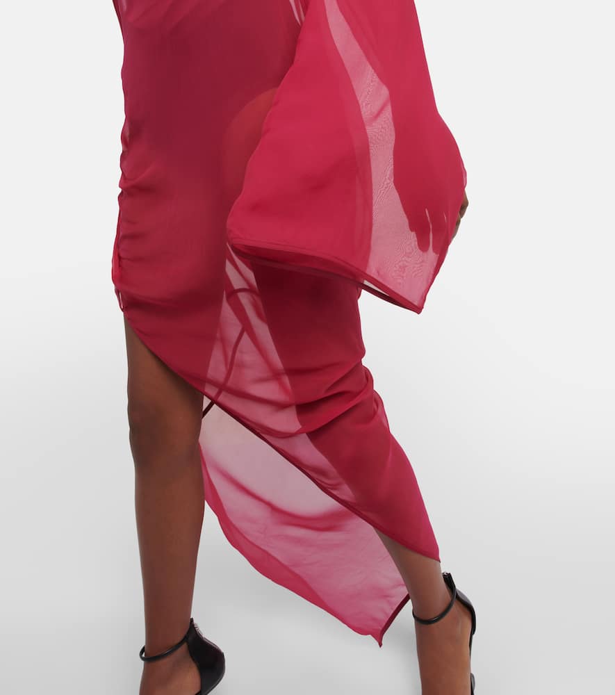 Shop Rick Owens Abito Draped Silk Maxi Dress In Fuchsia