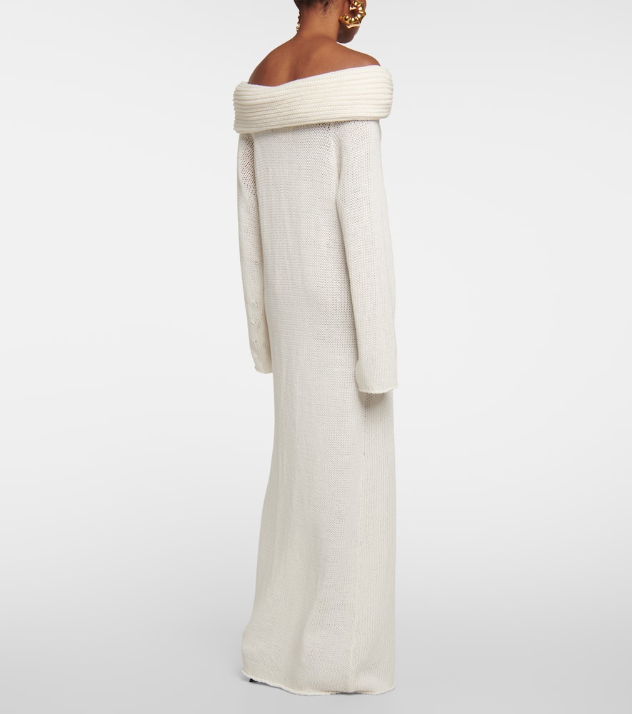 Shop Khaite Cyra Knitted Cotton-blend Maxi Dress In Ivory