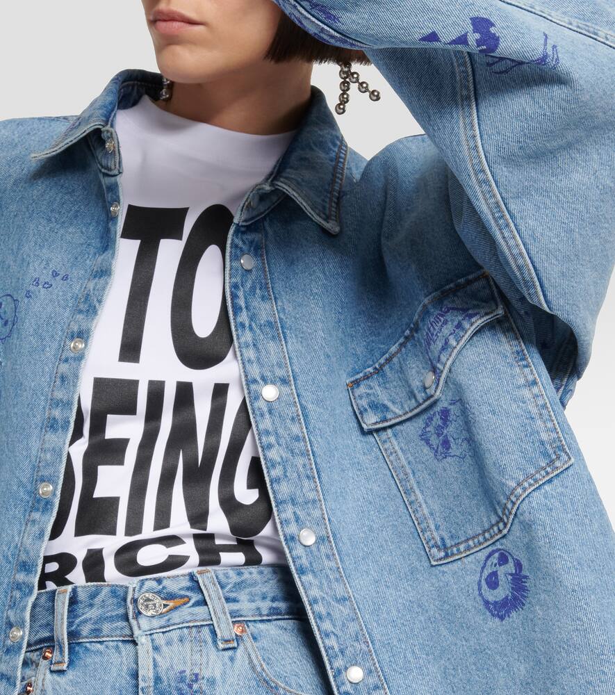 Shop Vetements Printed Denim Shirt In Blue