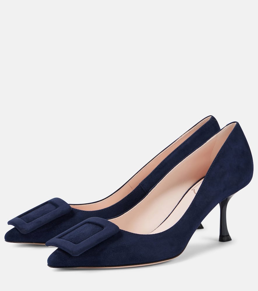 Roger Vivier Viv In The City Suede Buckle Pumps In Blue
