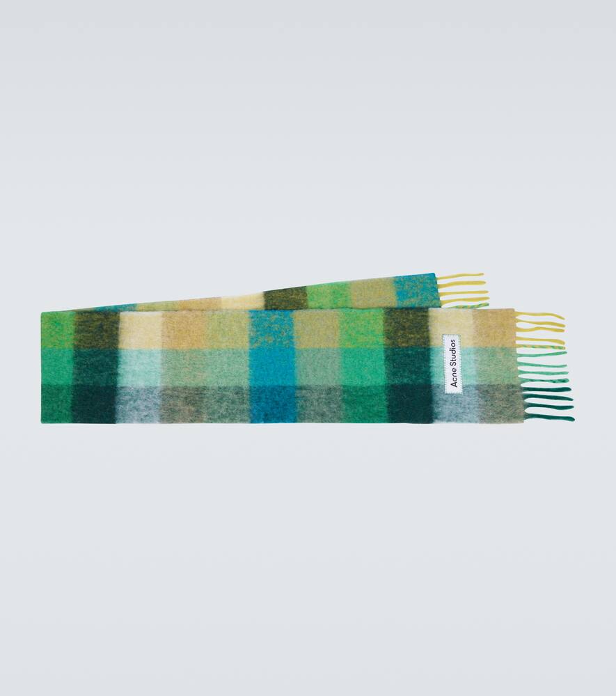 Acne Studios Fringed checked wool-blend scarf