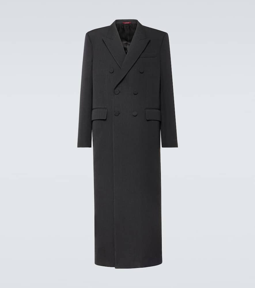 Gucci Web Stripe Double-breasted Wool Overcoat In Grey