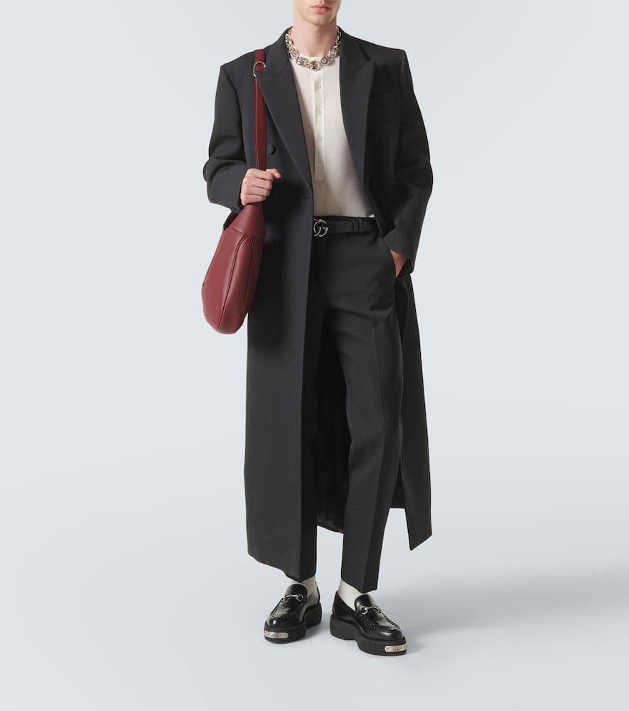 Gucci Web Stripe Double-breasted Wool Overcoat In Grey