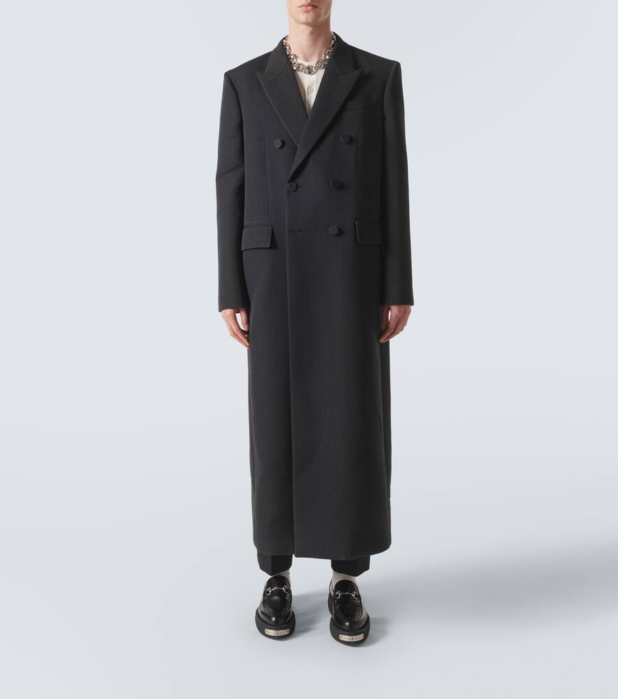 Gucci Web Stripe Double-breasted Wool Overcoat In Grey