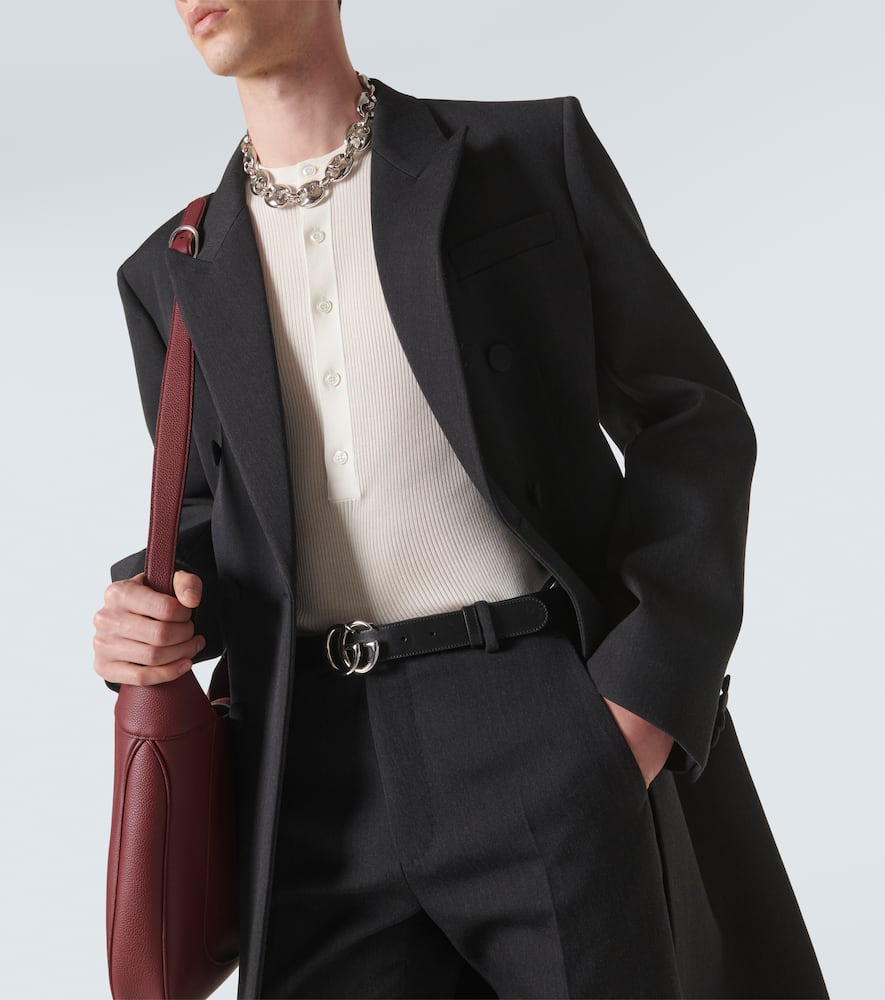 Gucci Web Stripe Double-breasted Wool Overcoat In Grey