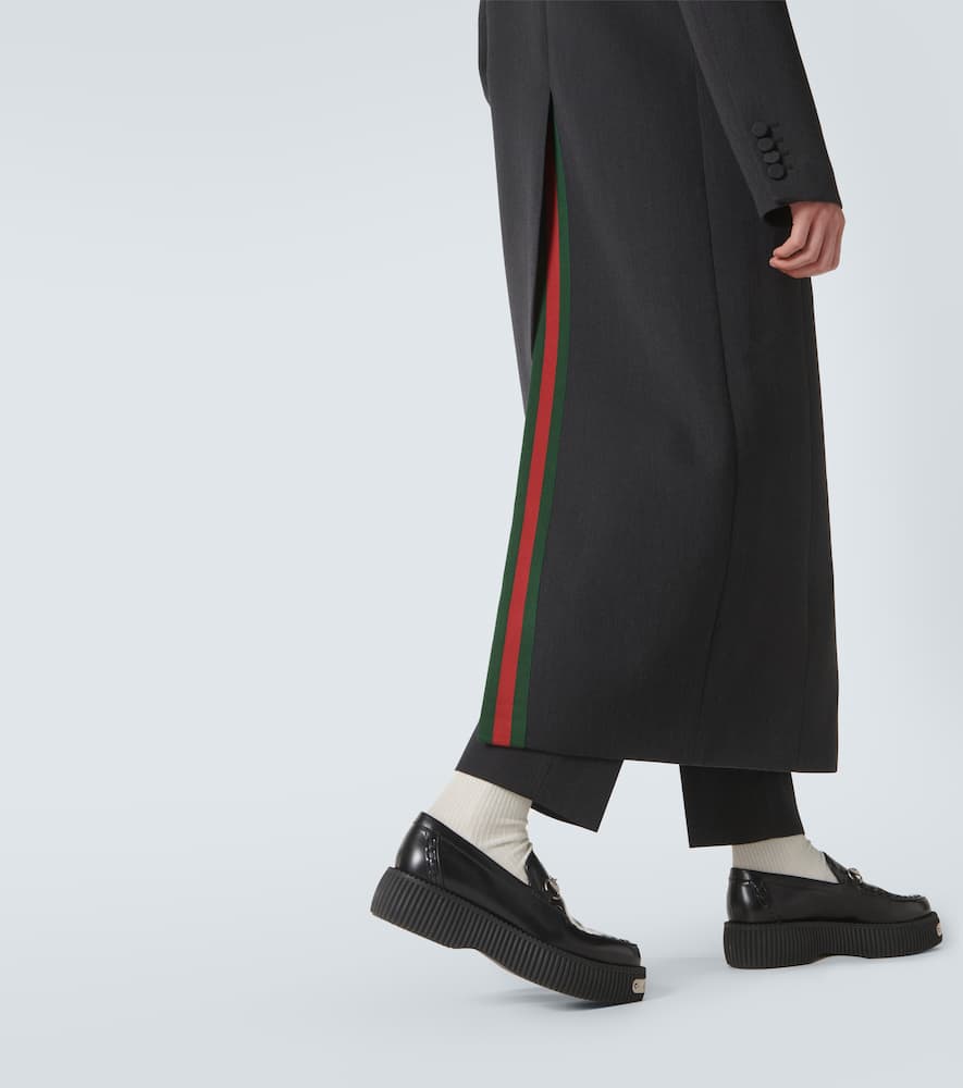 Gucci Web Stripe Double-breasted Wool Overcoat In Grey