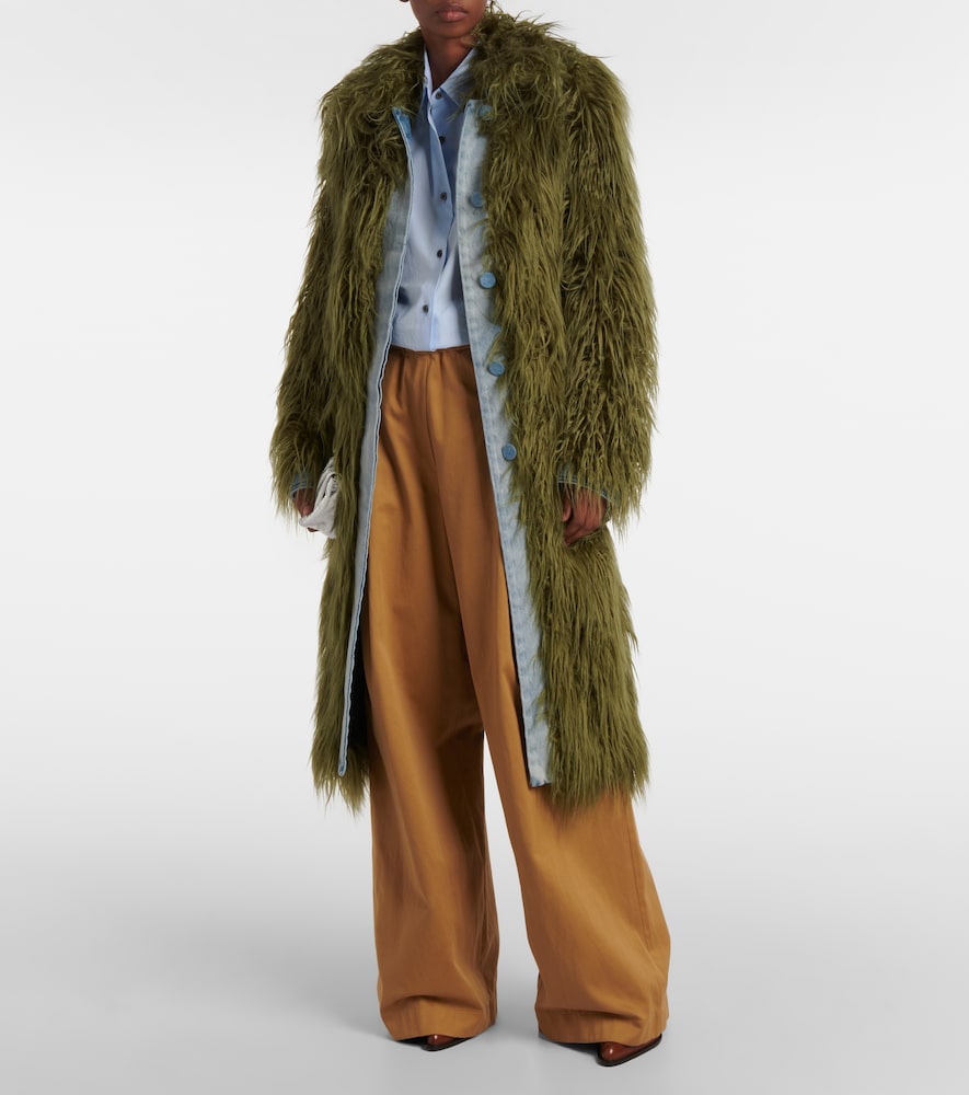  Dries Van Noten Dries Van Noten Mantel Rangel Aus Faux Fur Mit Denim 