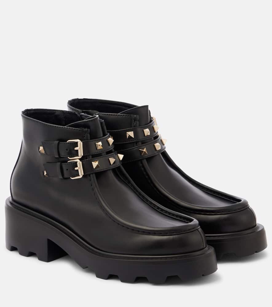 Rockstud leather ankle boots
