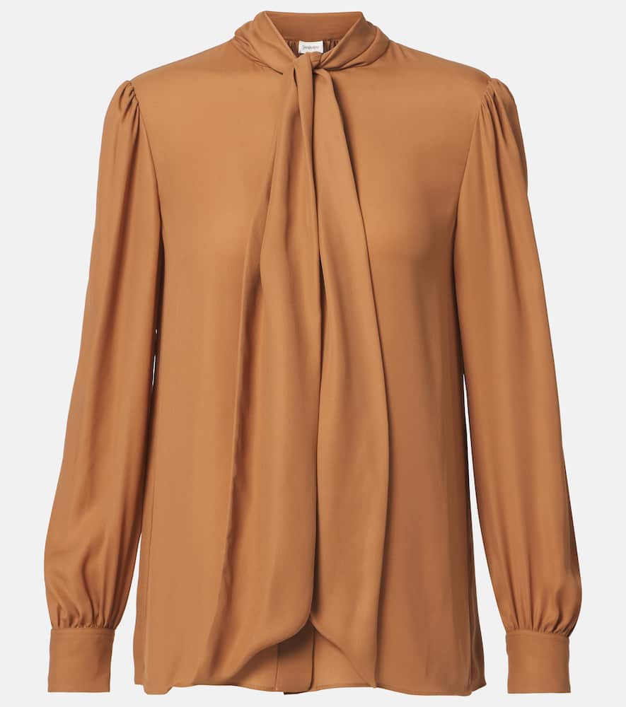 Tie-neck silk charmeuse blouse