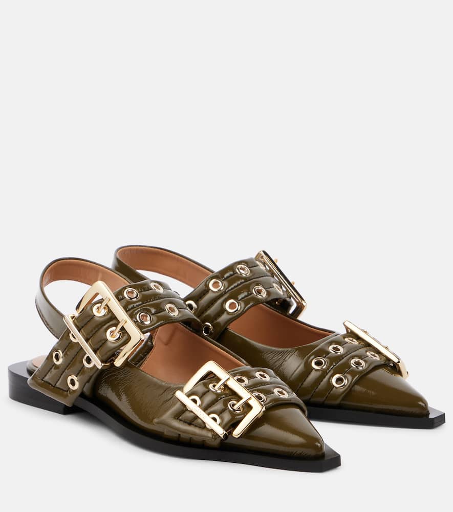 Ganni Faux leather slingback flats