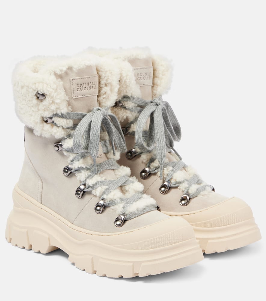 Shearling-lined suede lace-up boots