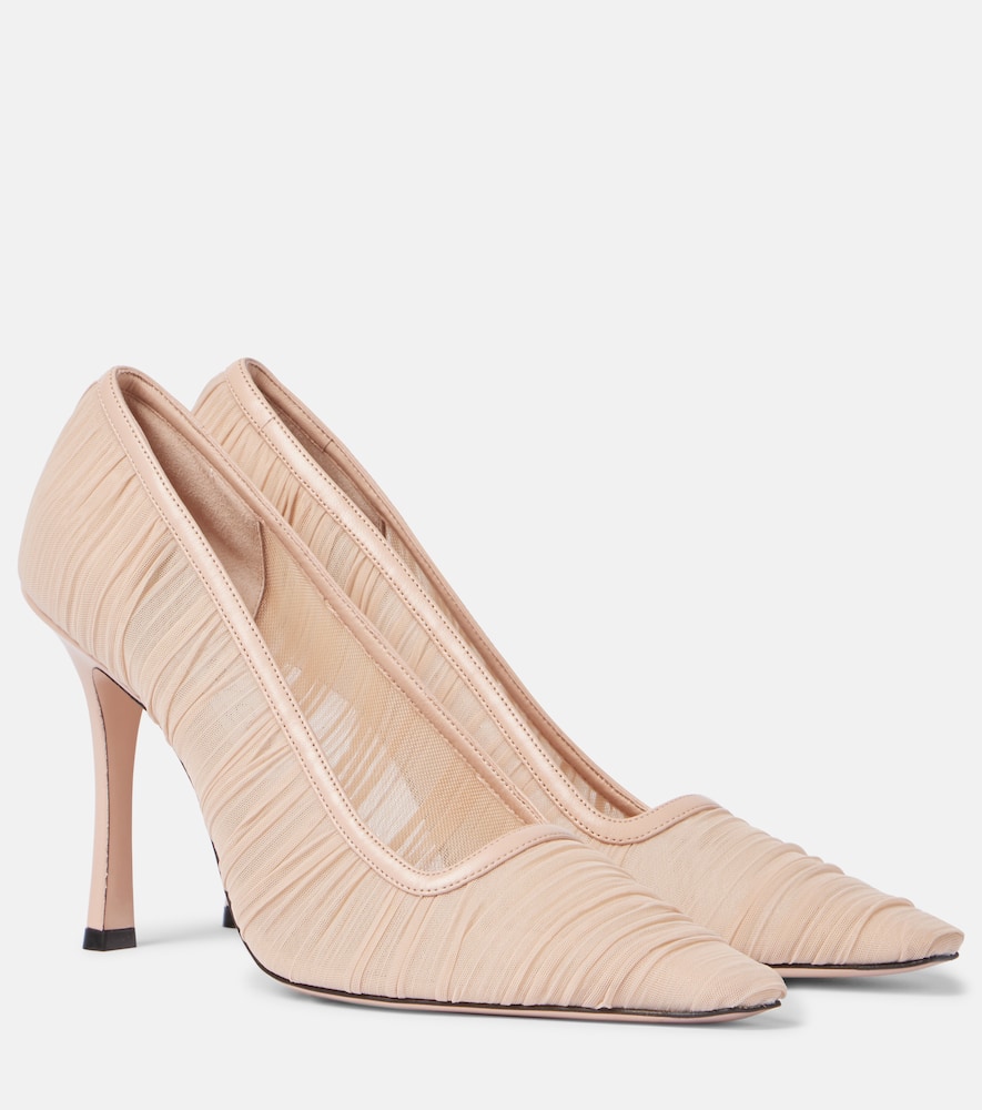 Jimmy Choo 100mm Lotta Tulle Pumps In Beige