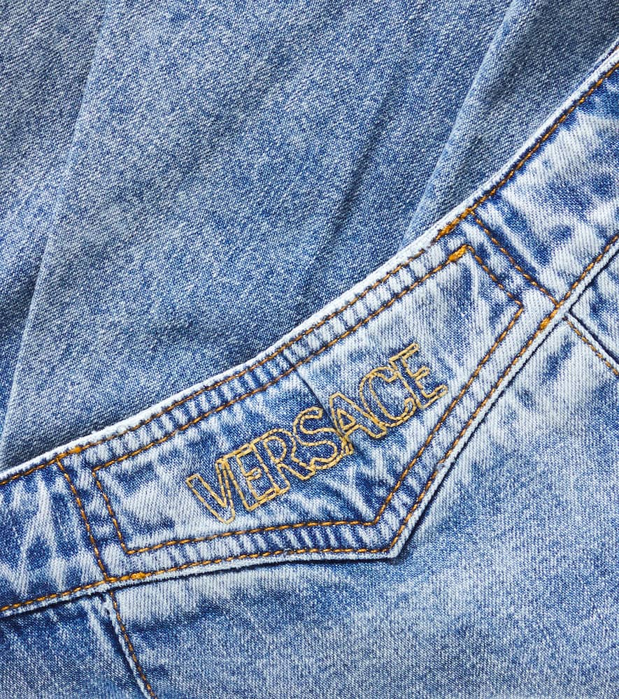 VERSACE EMBROIDERED DENIM SKIRT