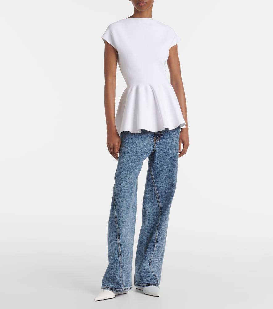 Alaïa Womens Peplum Cap-sleeves Knitted Top Blanc In White