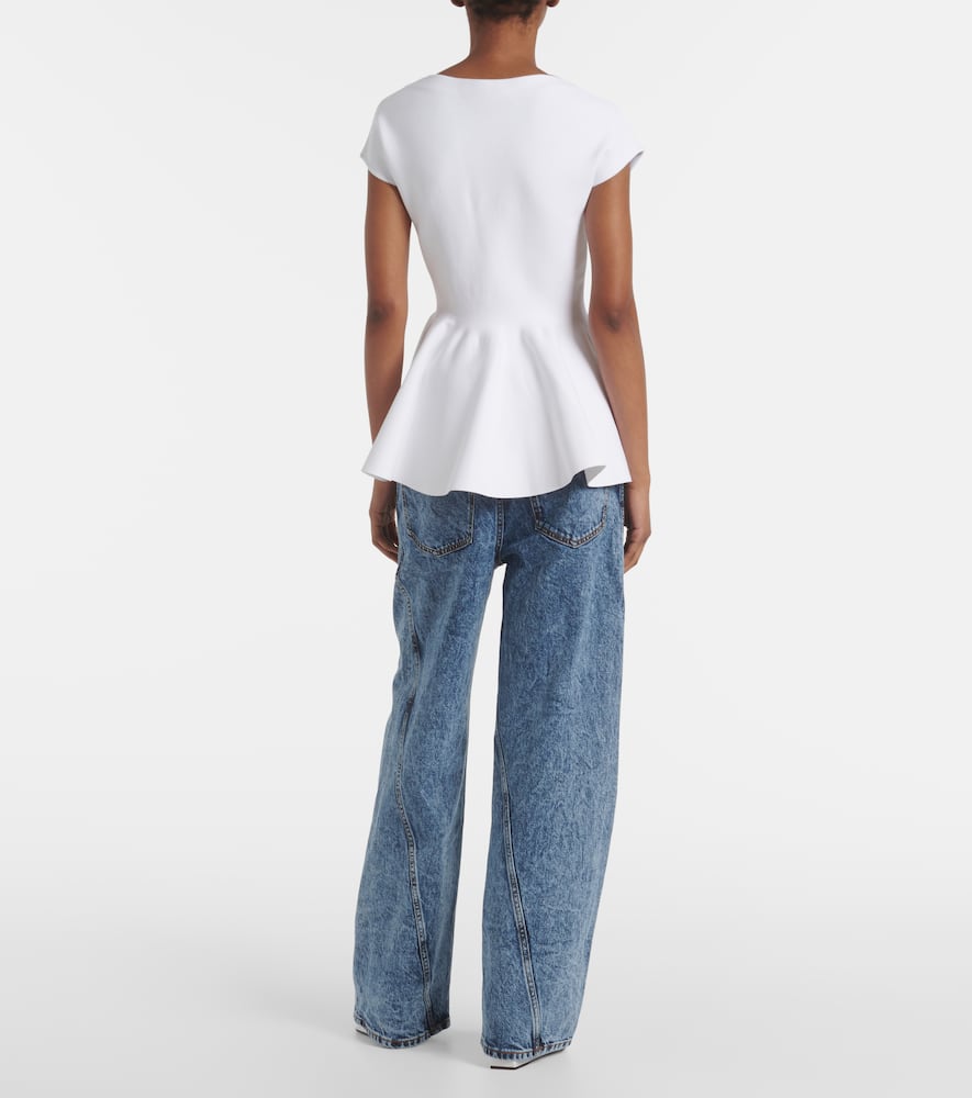Alaïa Womens Peplum Cap-sleeves Knitted Top Blanc In White