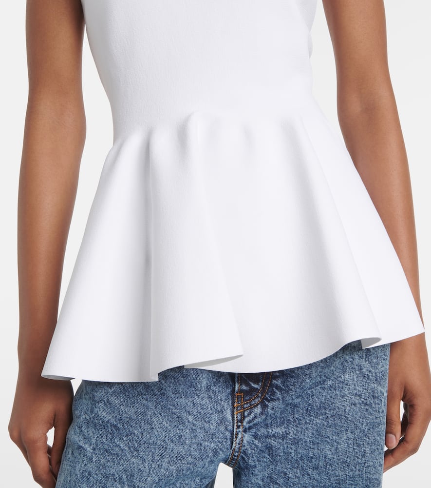 Alaïa Womens Peplum Cap-sleeves Knitted Top Blanc In White