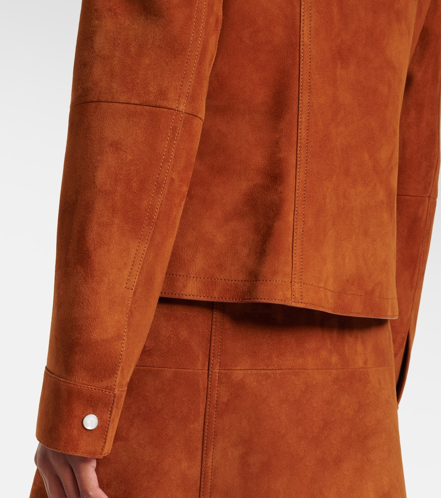 Versace Goatskin Suede Floral Applique Jacket In Brown