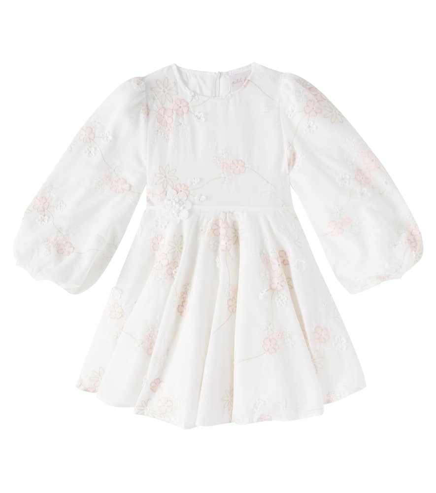 Petite Amalie Floral-appliqué Puff-sleeve Cotton Dress In White