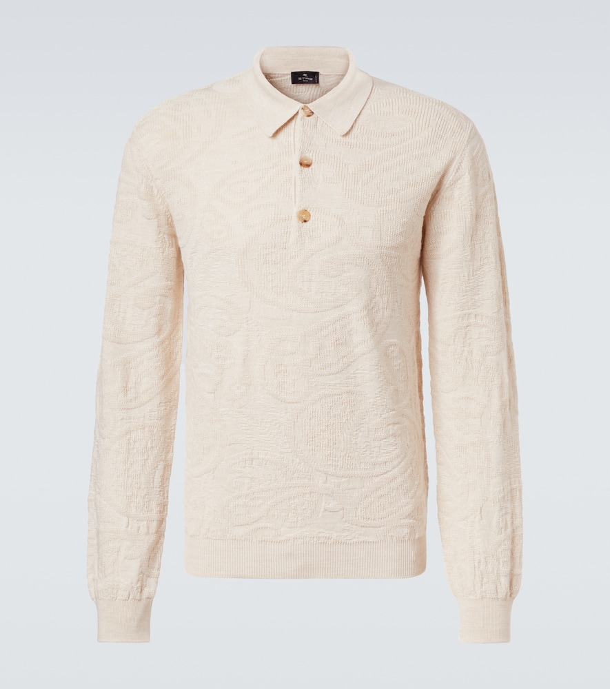 Jacquard wool-blend polo sweater