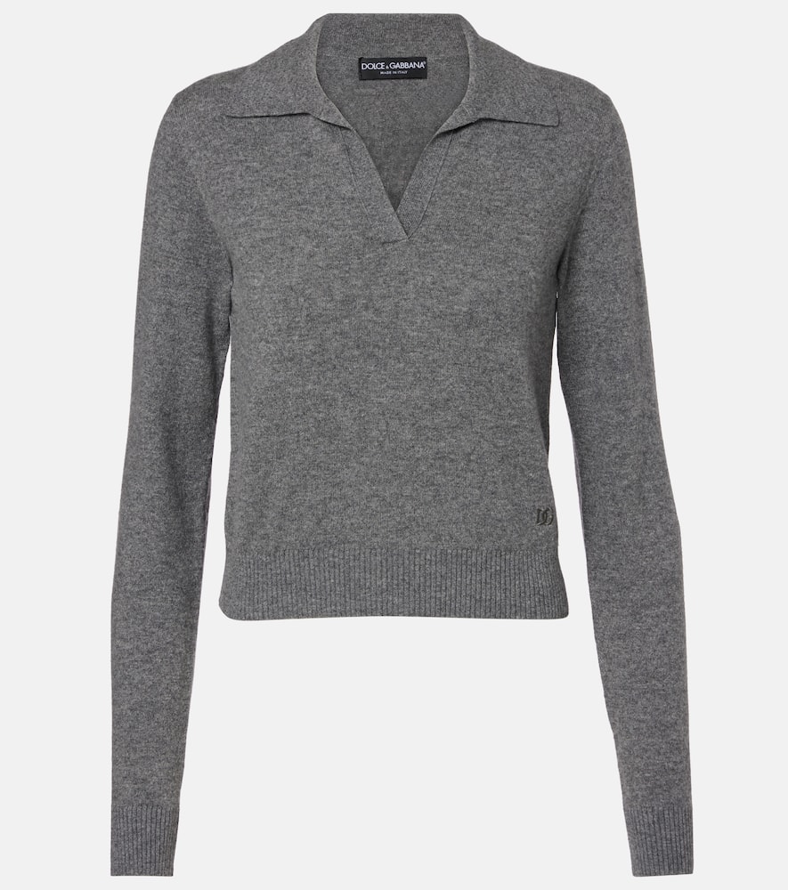 Dolce & Gabbana Cashmere Polo Sweater In Gray