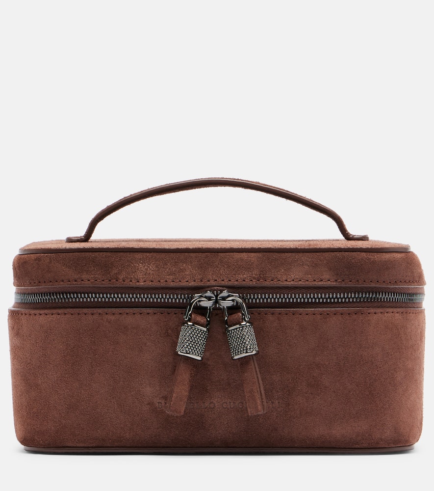 Brunello Cucinelli Mini Suede Vanity Bag In Brown