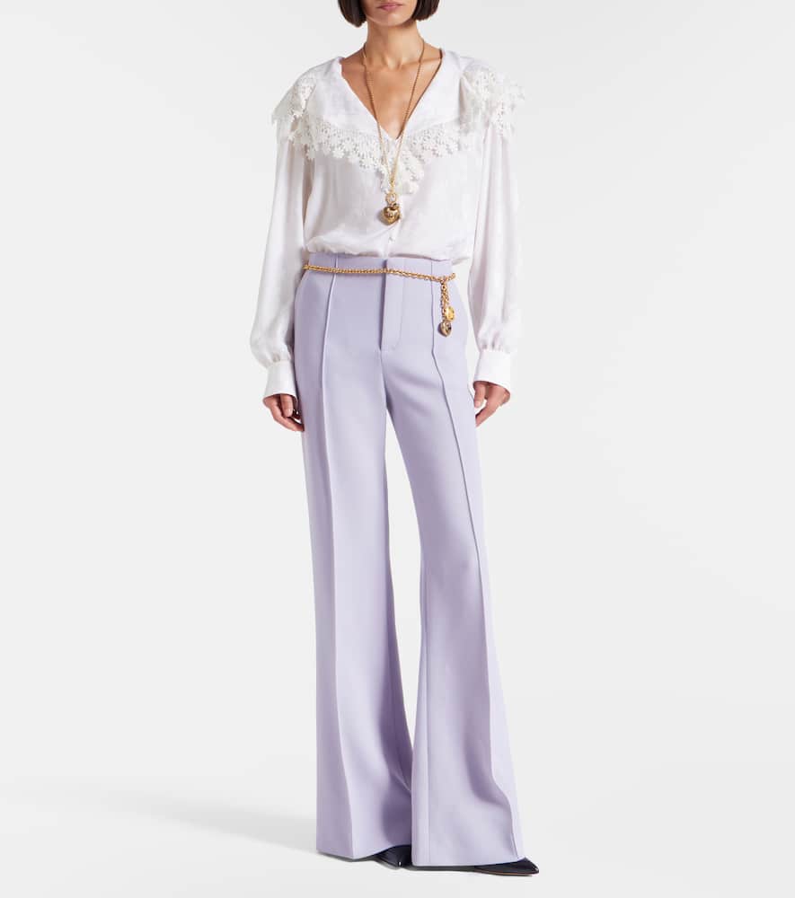 Chloé Lace-trimmed Floral Jacquard Silk Blouse In White