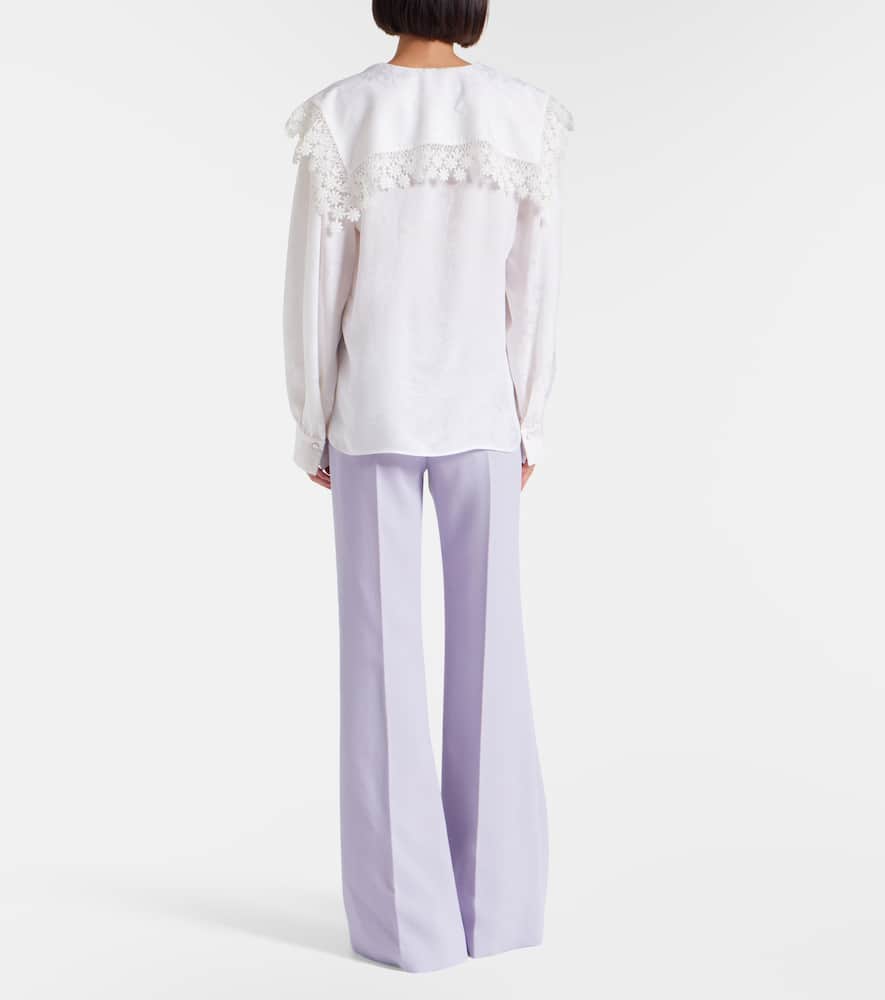 Chloé Lace-trimmed Floral Jacquard Silk Blouse In White