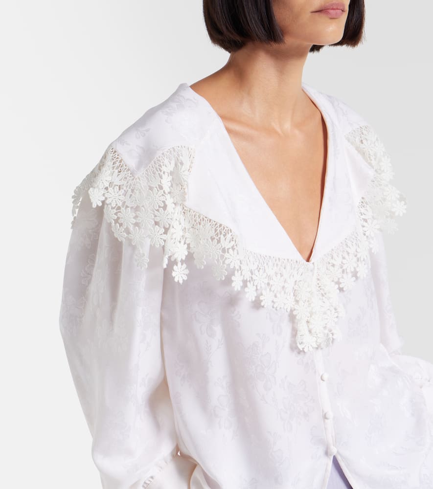 Chloé Lace-trimmed Floral Jacquard Silk Blouse In White