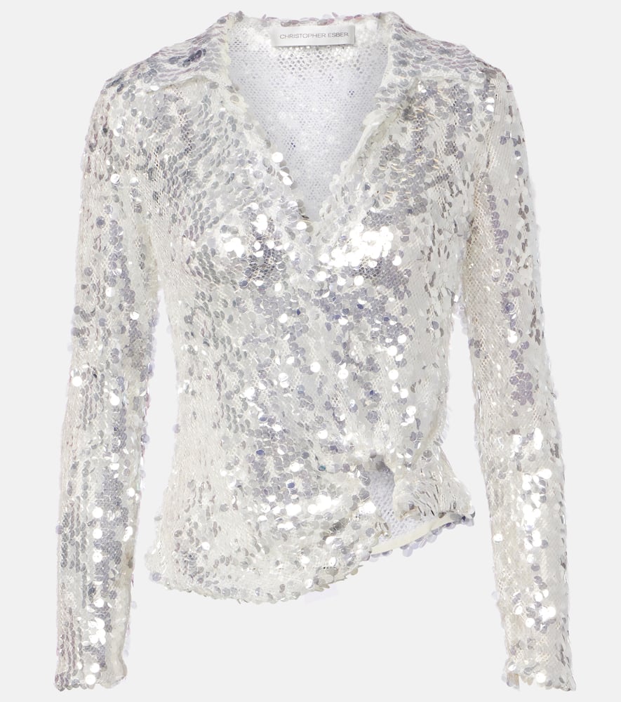 Christopher Esber Opaline Sequined Top In Silver